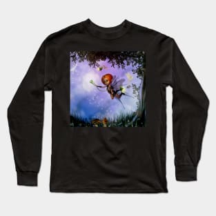 Cute little fairy playing with a dandelion Long Sleeve T-Shirt